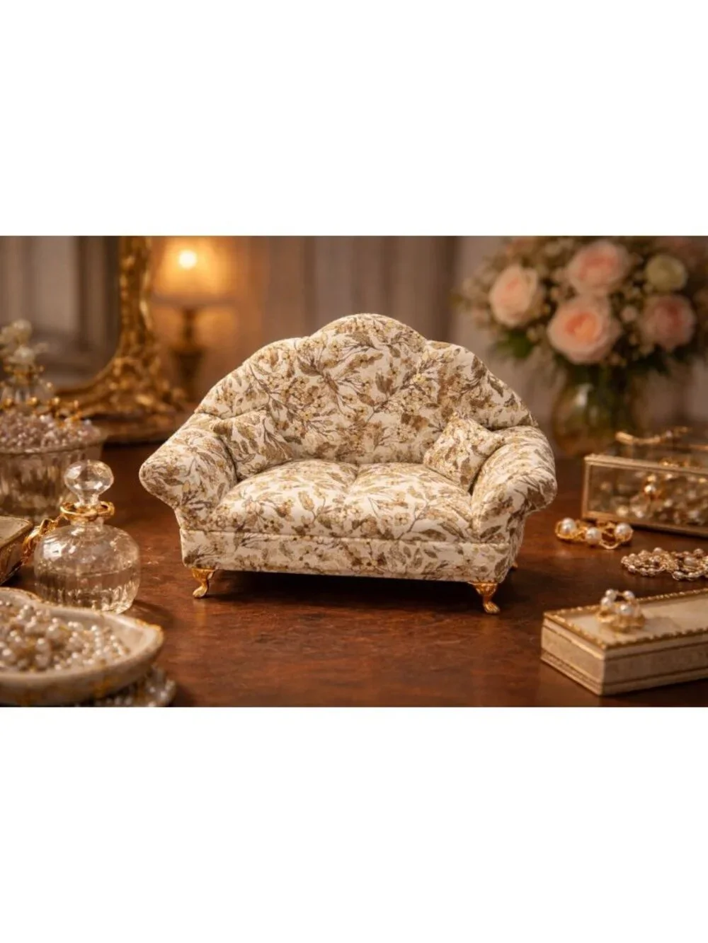 New Green & White Olive Floral Doll Sofa Jewelry Box Organizer Couch Jewelry Box